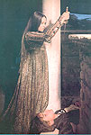 Juliet stabs herself  -  the scene was shot in the crypt of San Pietro. Tuscania