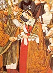 Eleonora di Aragon on the fresco of Pinturicchio looks like Olivia dressed for the feast. Siena. Piccolomini Library