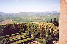 Pienza. The view of the garden and Orcia Valley from inside Palazzo Piccolomini