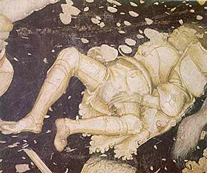 Пизанелло.  Павший  рыцарь - деталь  фрески 1447
